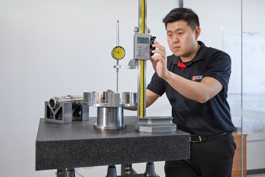 Using a digital height gauge. Metrology